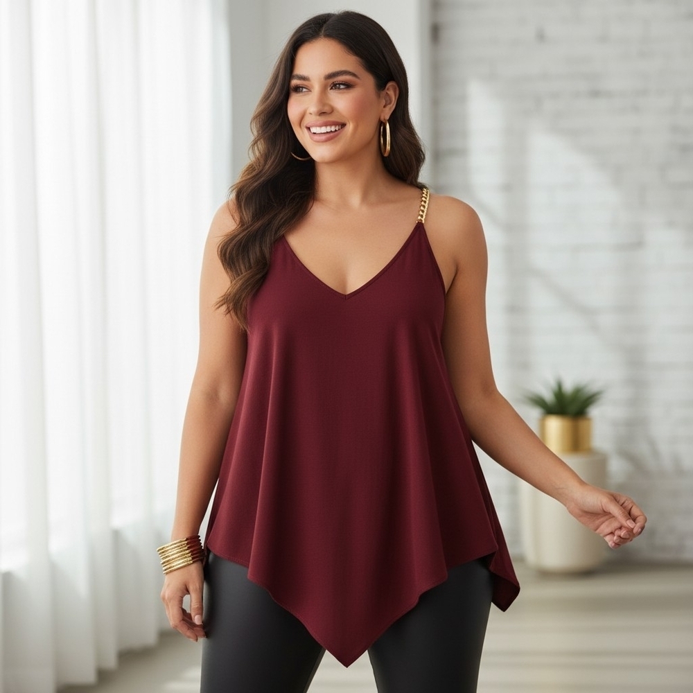 Top Fashion of NY  Stretch Cottony Top with Gold Chain Shoulder Straps
